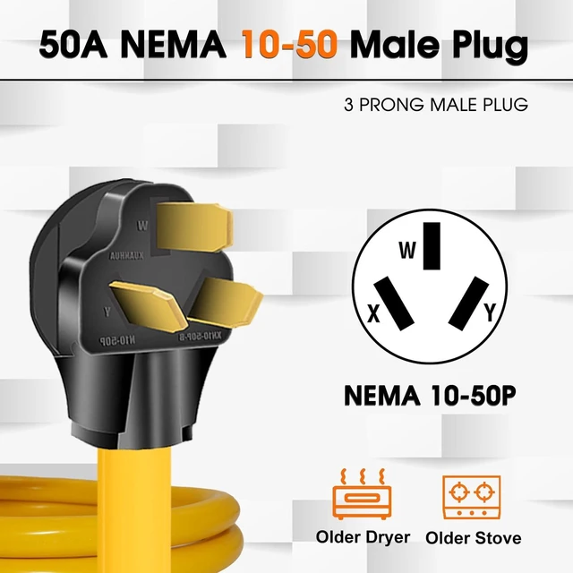 Alt view image 3 of 5 - 50Amp to 20Amp 110V Adapter, Compatible with NEMA 10-50P to 4X 5-20R/15R with 20 Amp Circuit Breaker, 220/250V Electrical Stove/Range/Oven Male Plug Gas 110/125V Power Convert Adapter(3 FT)