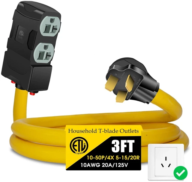 Main image of 50Amp to 20Amp 110V Adapter, Compatible with NEMA 10-50P to 4X 5-20R/15R with 20 Amp Circuit Breaker, 220/250V Electrical Stove/Range/Oven Male Plug Gas 110/125V Power Convert Adapter(3 FT)