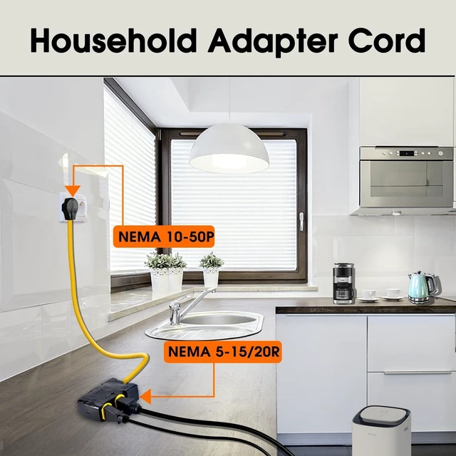 Alt view image 2 of 5 - 50Amp to 20Amp 110V Adapter, Compatible with NEMA 10-50P to 4X 5-20R/15R with 20 Amp Circuit Breaker, 220/250V Electrical Stove/Range/Oven Male Plug Gas 110/125V Power Convert Adapter(3 FT)