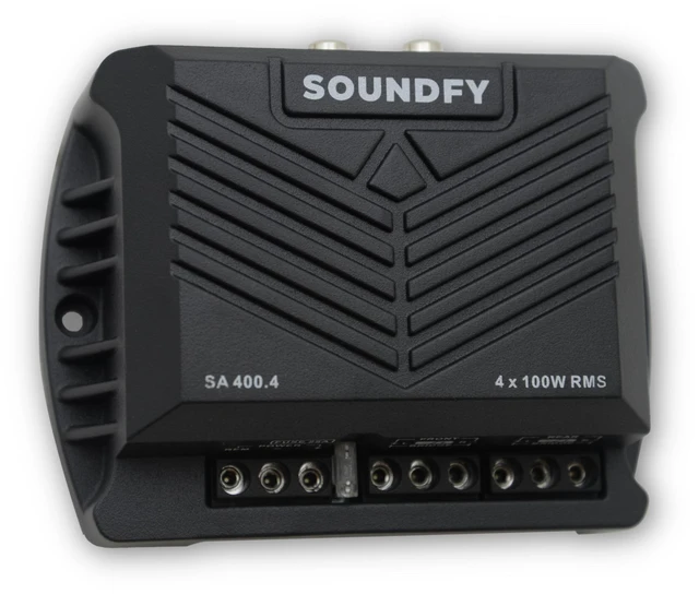 Main image of Soundfy SA 400.4 400W RMS 4-Channel Car Amplifier - 2 Ohm Stable Full Range Class D Car Audio Amp, Bridgeable, Built-in LPF/HPF Crossover, MOSFET Power Supply, Compact Under-Seat