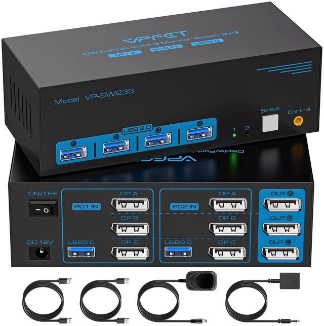 Main image of 8K@60Hz KVM Switch 3 Monitors 2 Computers Displayport 4K@120Hz