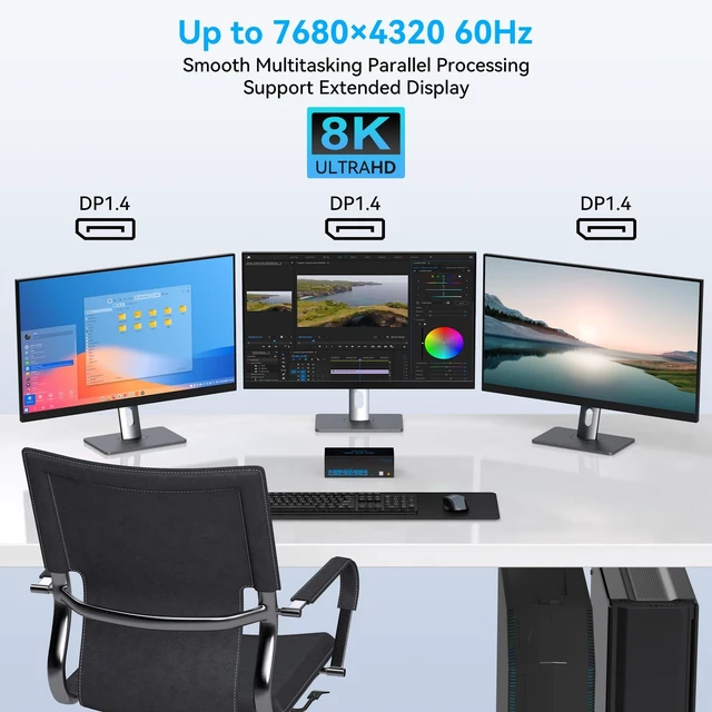 Alt view image 3 of 5 - 8K@60Hz KVM Switch 3 Monitors 2 Computers Displayport 4K@120Hz