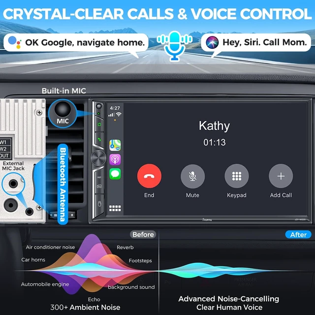 Alt view image 5 of 5 - 7" Double Din Car Stereo Compatible with Wireless Apple CarPlay & Android Auto, Dash Cam & Backup Camera, 240W 4.2-CH Dual Subwoofer Out, Bluetooth 5.3, Mirrorlink, FM/AM Car Radio