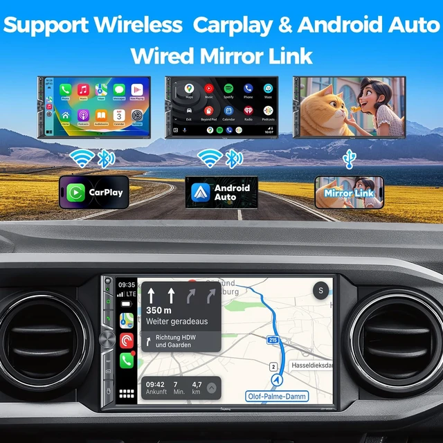 Alt view image 2 of 5 - 7" Double Din Car Stereo Compatible with Wireless Apple CarPlay & Android Auto, Dash Cam & Backup Camera, 240W 4.2-CH Dual Subwoofer Out, Bluetooth 5.3, Mirrorlink, FM/AM Car Radio