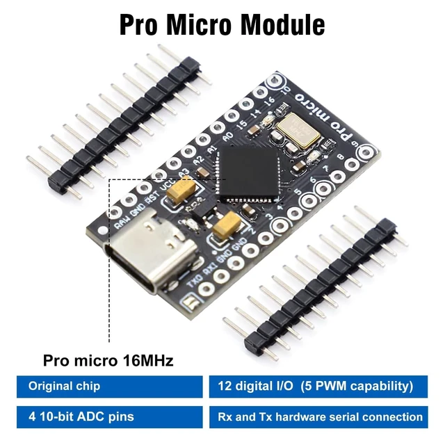 Alt view image 5 of 5 - Pro Micro with Atmega32U4 chip Development Board, AYWHP 5 PCS Pro Micro 5V/16MHz Nano microcontroller Development Board with Built-in USB updater Type-C Interface Compatible with Arduino IDE