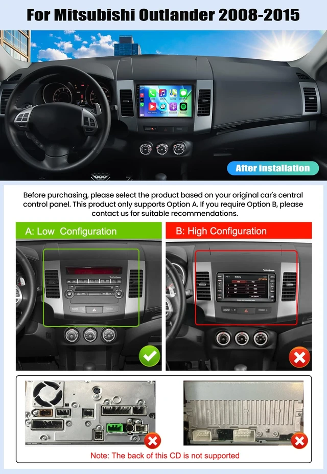 Alt view image 2 of 5 - Car Stereo Radio for Mitsubishi Outlander 2008-2015 Wireless Apple CarPlay Android Auto9-inch IPS Touchscreen Mirror Link, Bluetooth, You-Tube Video, DSP, SWC, FM/RDS Radio Backup Camera