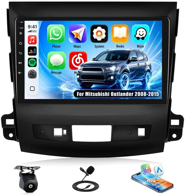 Main image of Car Stereo Radio for Mitsubishi Outlander 2008-2015 Wireless Apple CarPlay Android Auto9-inch IPS Touchscreen Mirror Link, Bluetooth, You-Tube Video, DSP, SWC, FM/RDS Radio Backup Camera