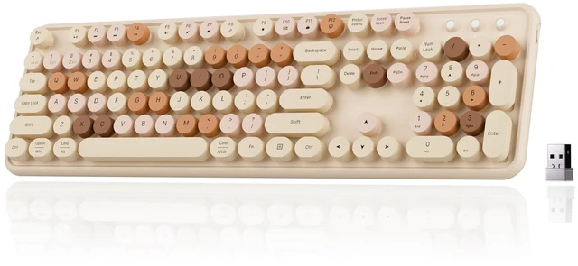 Main image of Wireless Bluetooth Keyboard, Colorful Round Keycaps (Milk-Tea Colorful)