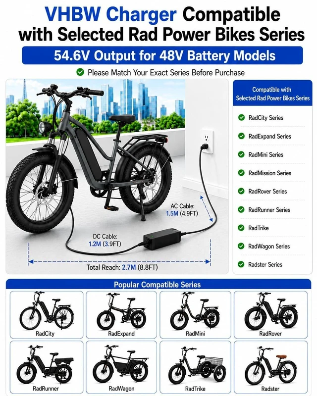 Alt view image 3 of 5 - VHBW 54.6V 2A E-Bike Charger Compatible with Rad Power Bikes