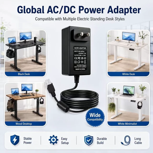 Alt view image 4 of 5 - 29V Adjustable Desk Power Cord Compatible with Claiks P1.01.001 P101001 40" 48" 55" 63" Height Adjustable Stand Up Desk, Replacement for YH-K290018-C Adapter Charger Cord