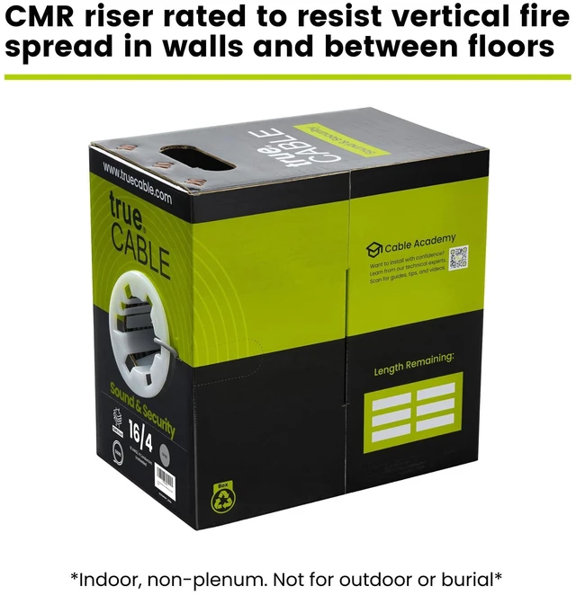 Alt view image 2 of 5 - TRUE CABLE 16/4 AWG Sound & Security Speaker Wire, Unshielded Stranded Pure Copper Bulk Cable, CMR/CL3R Riser in-Wall, UL13 300V, Gray, 500ft