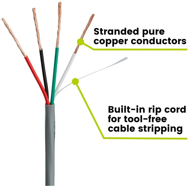 Alt view image 4 of 5 - TRUE CABLE 16/4 AWG Sound & Security Speaker Wire, Unshielded Stranded Pure Copper Bulk Cable, CMR/CL3R Riser in-Wall, UL13 300V, Gray, 500ft