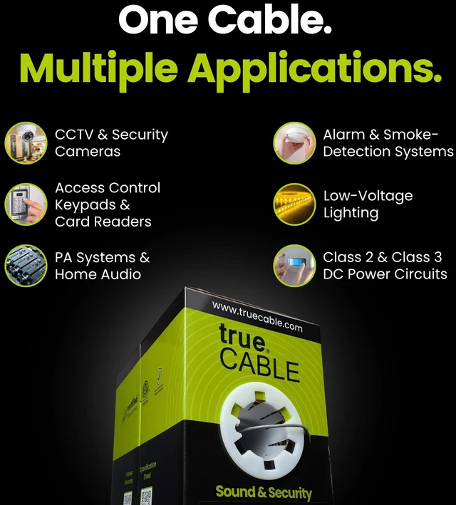 Alt view image 3 of 5 - TRUE CABLE 16/4 AWG Sound & Security Speaker Wire, Unshielded Stranded Pure Copper Bulk Cable, CMR/CL3R Riser in-Wall, UL13 300V, Gray, 500ft