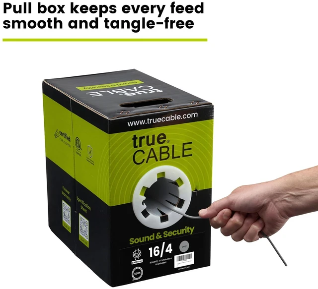 Alt view image 5 of 5 - TRUE CABLE 16/4 AWG Sound & Security Speaker Wire, Unshielded Stranded Pure Copper Bulk Cable, CMR/CL3R Riser in-Wall, UL13 300V, Gray, 500ft