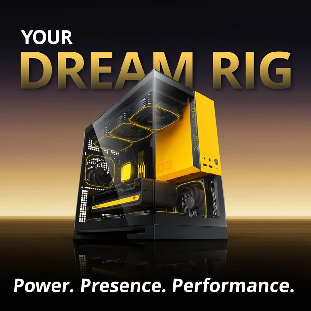 Alt view image 2 of 5 - Geometric Future Model 3 Panoramic Tempered Glass Dual Chamber Micro-ATX Tower PC Case, 5 Pre-Installed 120mm x 30mm PWM ARGB Fans, USB Type-C, 360mm Radiator Support, Black/Yellow, GEO-M3F-BY