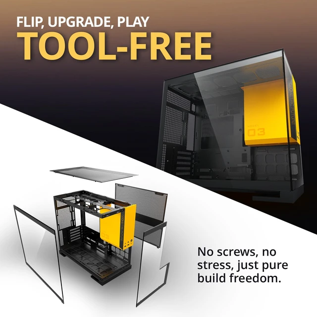 Alt view image 5 of 5 - Geometric Future Model 3 Panoramic Tempered Glass Dual Chamber Micro-ATX Tower PC Case, 5 Pre-Installed 120mm x 30mm PWM ARGB Fans, USB Type-C, 360mm Radiator Support, Black/Yellow, GEO-M3F-BY