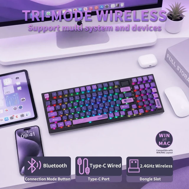Alt view image 4 of 5 - MY980pro Wireless Mechanical Gaming Keyboard with Smart LCD Display, QMK/VIA Programmable for Windows Only, BT/2.4G/USB-C Gasket Mounted Hot Swap RGB 98% Layout for Mac/ Win (Gaming & Daily Wor