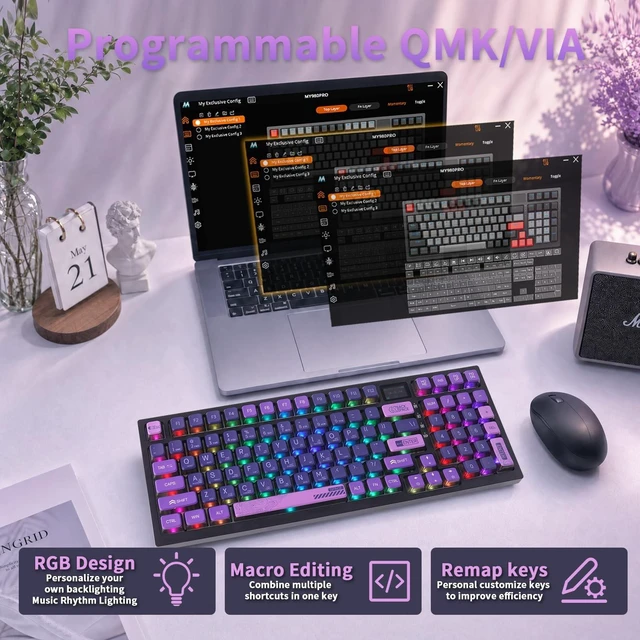 Alt view image 5 of 5 - MY980pro Wireless Mechanical Gaming Keyboard with Smart LCD Display, QMK/VIA Programmable for Windows Only, BT/2.4G/USB-C Gasket Mounted Hot Swap RGB 98% Layout for Mac/ Win (Gaming & Daily Wor
