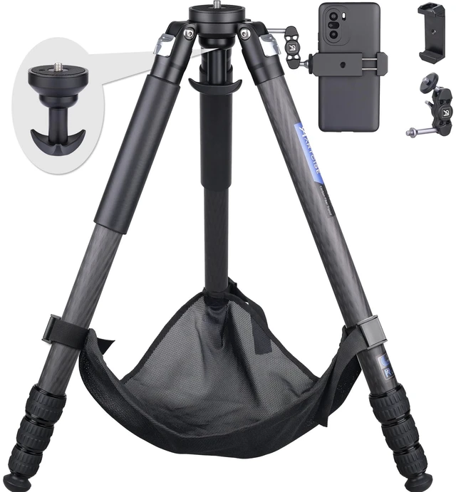 Main image of ARTCISE ET80C Carbon Fiber Tripod, 32mm Tube Heavy Duty Camera Tripod with 65mm Bowl Adapter, Max Load 44lbs/20kg, 63in Height for Telephoto Lens(Free Stone Bag+Magic Arm+Phone Clip)