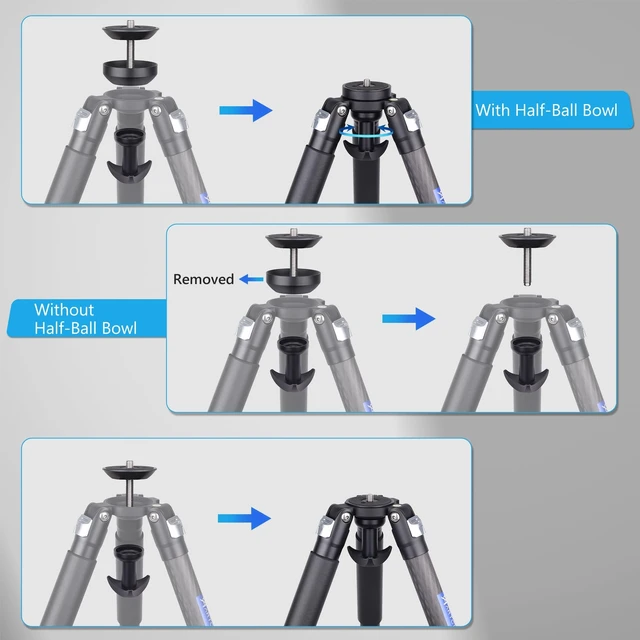 Alt view image 4 of 5 - ARTCISE ET80C Carbon Fiber Tripod, 32mm Tube Heavy Duty Camera Tripod with 65mm Bowl Adapter, Max Load 44lbs/20kg, 63in Height for Telephoto Lens(Free Stone Bag+Magic Arm+Phone Clip)