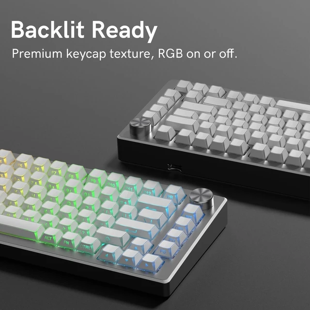 Alt view image 5 of 5 - Womier PBT Keycaps Set 136 Keys, Custom White Keyboard Doubleshot Dye Sub Side Print Shine Through Keycaps 60 65 75 100 Percent, Cherry Profile (White 5)