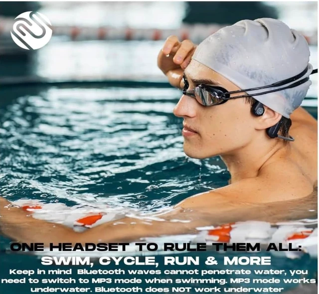 Alt view image 2 of 5 - FlowMotion M1 Pro Waterproof Swimming Headphones with Bluetooth for Sports Fitness Running Underwater Bone Conduction Wireless with USB-C Adapter and Adjustable Strap