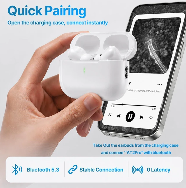 Alt view image 2 of 5 - MOLDPOLD Wireless Earbuds Pro, Bluetooth 5.3 Bass Stereo Sound Headphones