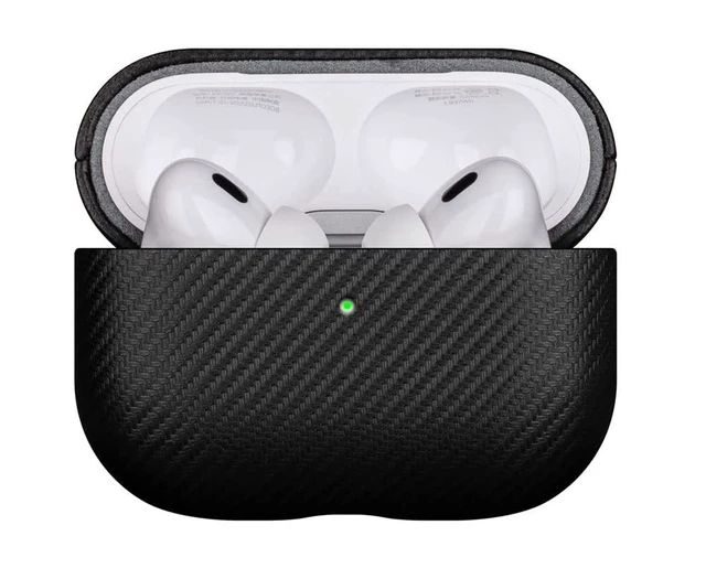 Alt view image 2 of 5 - LOPIE Case for AirPods Pro 2 - Carbon Fiber Style PU Leather - Black