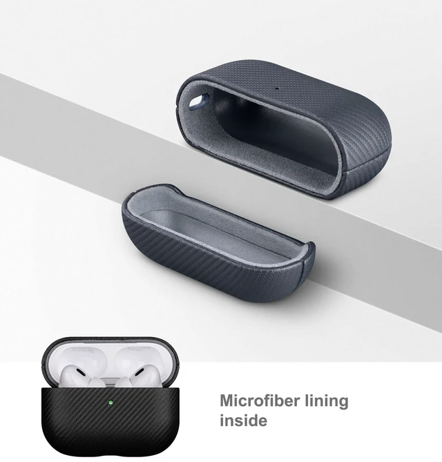 Alt view image 5 of 5 - LOPIE Case for AirPods Pro 2 - Carbon Fiber Style PU Leather - Black