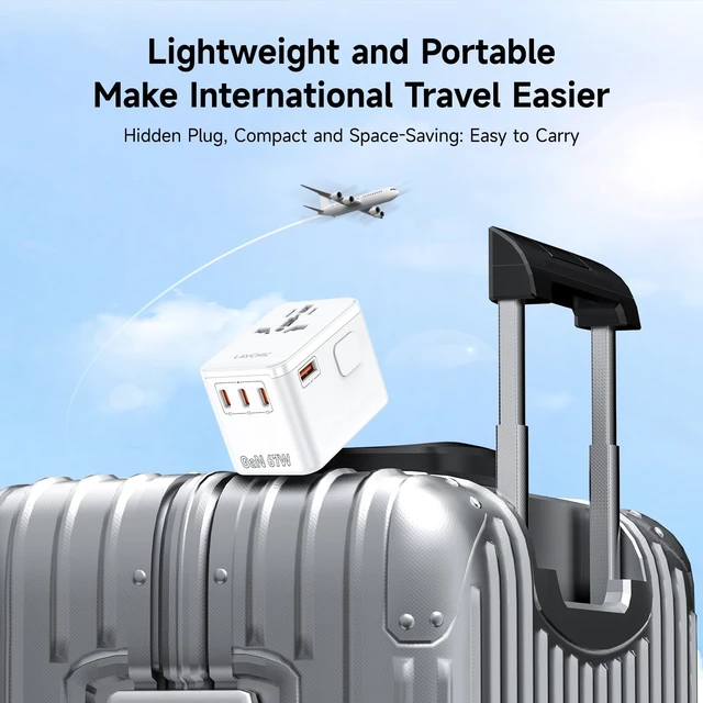 Alt view image 4 of 5 - LAVCHIC 67W GaN Universal Travel Adapter 5-in-1 International Power Adapter