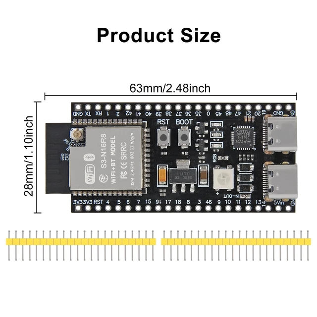 Alt view image 3 of 5 - 5PCS ESP32-S3 Development Board N16R8 MCU with Antenna Base Dual-Mode Wi-Fi Bluetooth ESP32-S3-WROOM-1 Type-C, Compatible with Arduino IoT