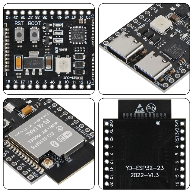 Alt view image 4 of 5 - 5PCS ESP32-S3 Development Board N16R8 MCU with Antenna Base Dual-Mode Wi-Fi Bluetooth ESP32-S3-WROOM-1 Type-C, Compatible with Arduino IoT