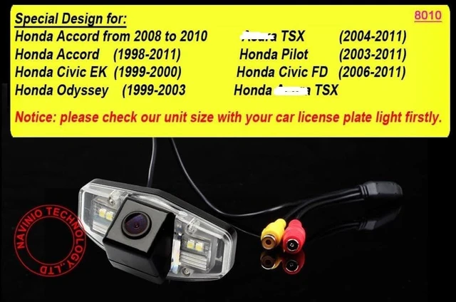 Alt view image 2 of 5 - Car Reverse Rearview License Plate Camera,Wide Angle Rear View Back Up Camera Replacement for Honda Accord TSX Pilot Civic EK Civic FD Odyssey TSX