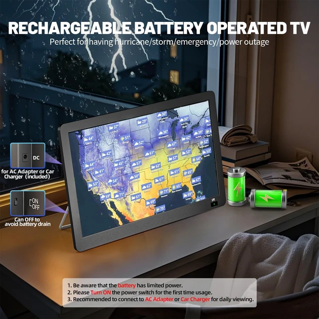 Alt view image 2 of 5 - Erasiny 14.2" Small Portable TV with Antenna, LCD 1080P Rechargeable TV
