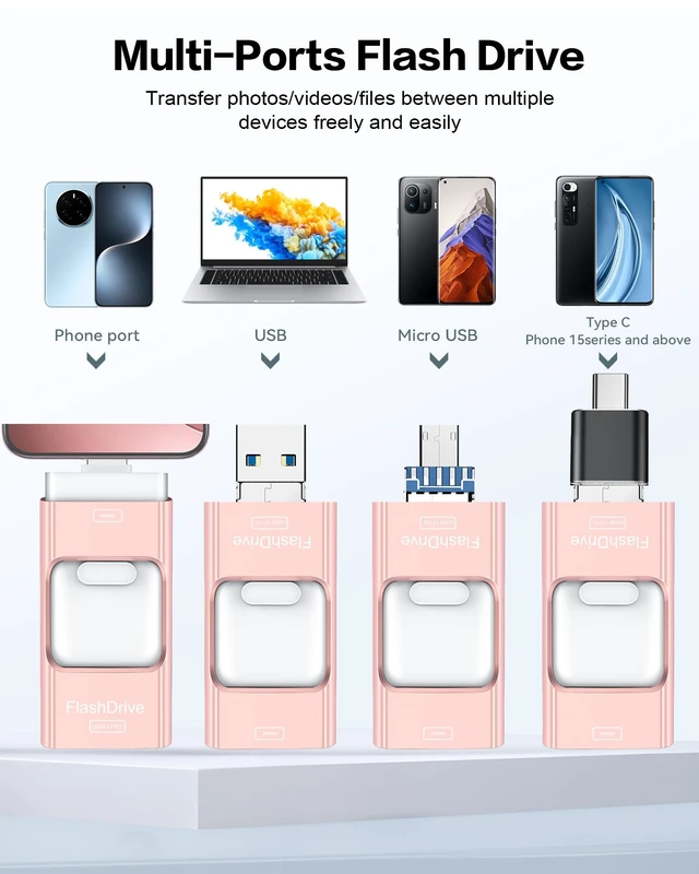 Alt view image 2 of 5 - 512GB Flash Drive for Phone Photo Stick,Thumb Drive USB Stick High Speed Transfer USB Drives External Picture Video Storage Memory Expansion for Phone/Pad/PC (Copper Pink)