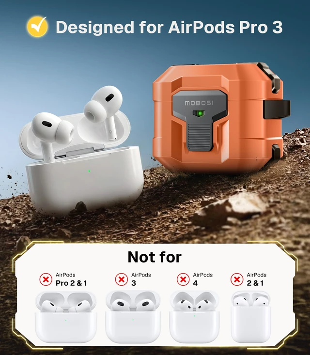 Alt view image 2 of 5 - MOBOSI for AirPods Pro 3 Case 2025 with Drop-Proof Lock, Tangerine