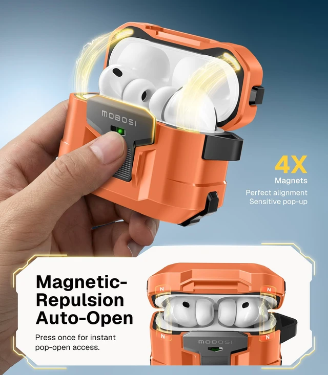 Alt view image 3 of 5 - MOBOSI for AirPods Pro 3 Case 2025 with Drop-Proof Lock, Tangerine