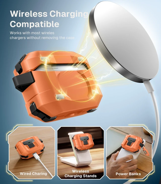 Alt view image 5 of 5 - MOBOSI for AirPods Pro 3 Case 2025 with Drop-Proof Lock, Tangerine