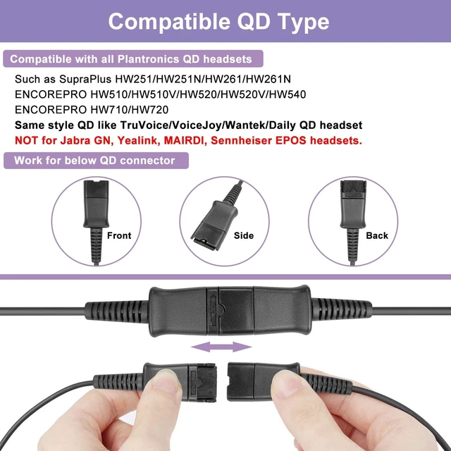 Alt view image 3 of 5 - Weatwo Training Y Splitter for All Plantronics QD Headphone Adapter Cable