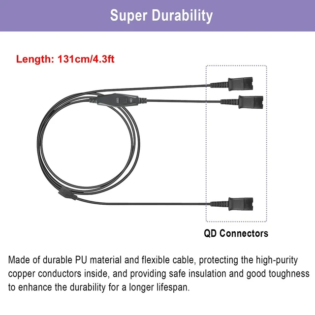 Alt view image 5 of 5 - Weatwo Training Y Splitter for All Plantronics QD Headphone Adapter Cable