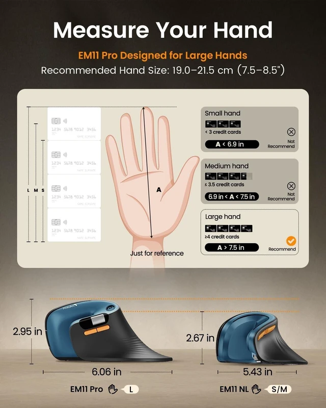Alt view image 2 of 5 - ProtoArc EM11 Pro Ergonomic Mouse for Large Hands, Side Scroll, Blue