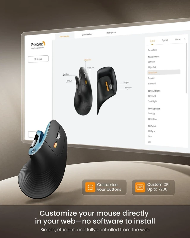Alt view image 3 of 5 - ProtoArc EM11 Pro Ergonomic Mouse for Large Hands, Side Scroll, Blue