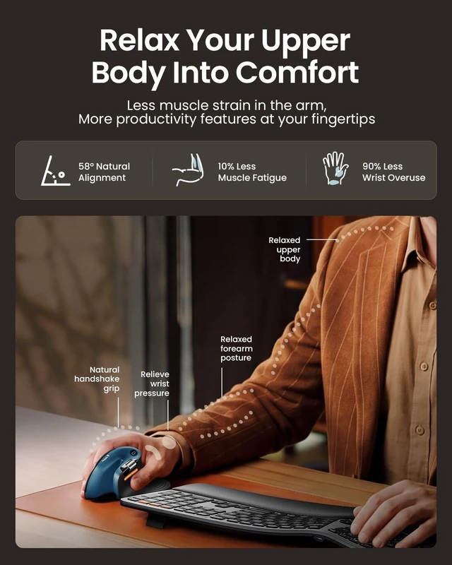 Alt view image 5 of 5 - ProtoArc EM11 Pro Ergonomic Mouse for Large Hands, Side Scroll, Blue