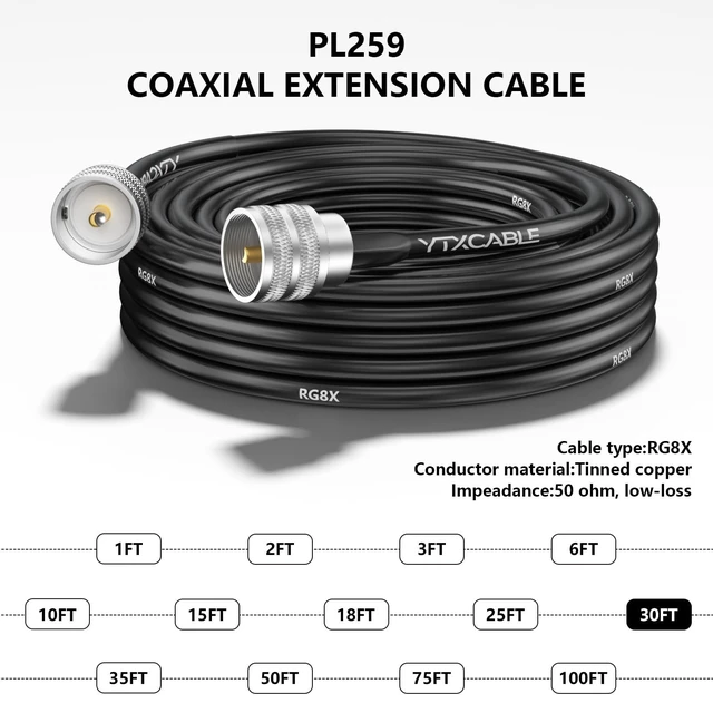 Alt view image 3 of 5 - YTXCABLE RG8X Coaxial Cable Optional, PL-259 Male UHF Connector Jumper Cable, Low Loss 50 Ohm for CB HAM Radio, HF VHF Radio, Antenna Analyzer, SWR Meter (PL259 to PL259 RG8x, 30FT)