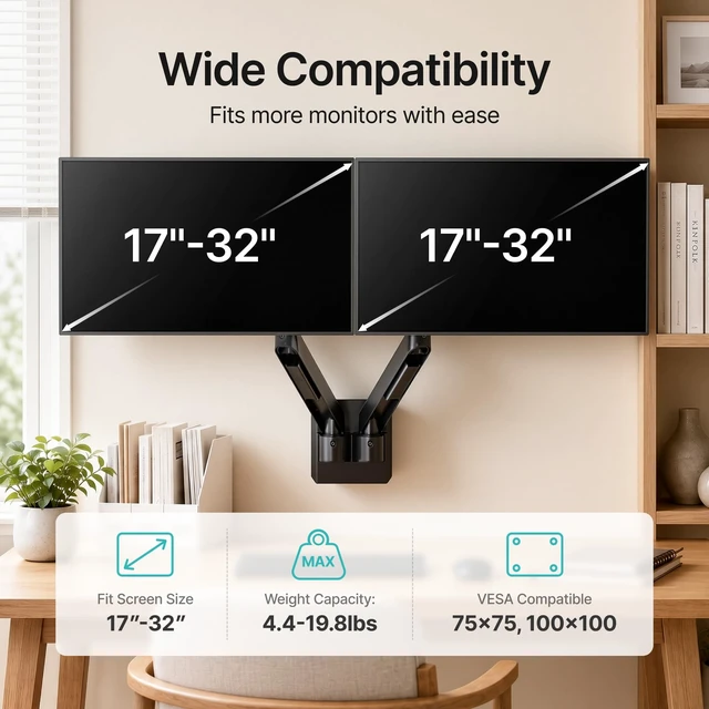 Alt view image 2 of 5 - PEGZONE Dual Monitor Wall Mount for 17-32" Computer ScreensUp to 19.8 lbs