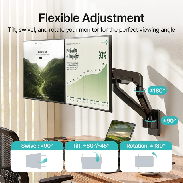 Alt view image 4 of 5 - PEGZONE Dual Monitor Wall Mount for 17-32" Computer ScreensUp to 19.8 lbs