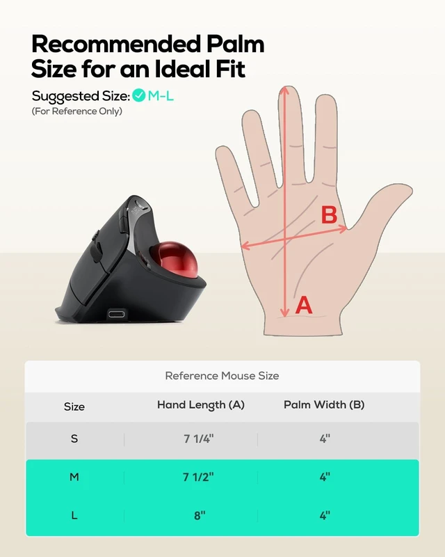 Alt view image 2 of 5 - Nulea M506 Wireless Trackball Mouse, 54 Vertical Ergonomic Thumb Control