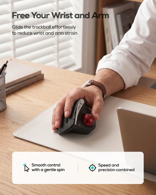 Alt view image 4 of 5 - Nulea M506 Wireless Trackball Mouse, 54 Vertical Ergonomic Thumb Control