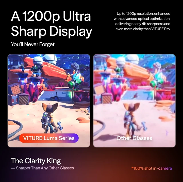 Alt view image 3 of 5 - VITURE Luma Pro XR/AR Glasses, 152" 1200p 1000 Nits Sharp Screen, 52 FOV