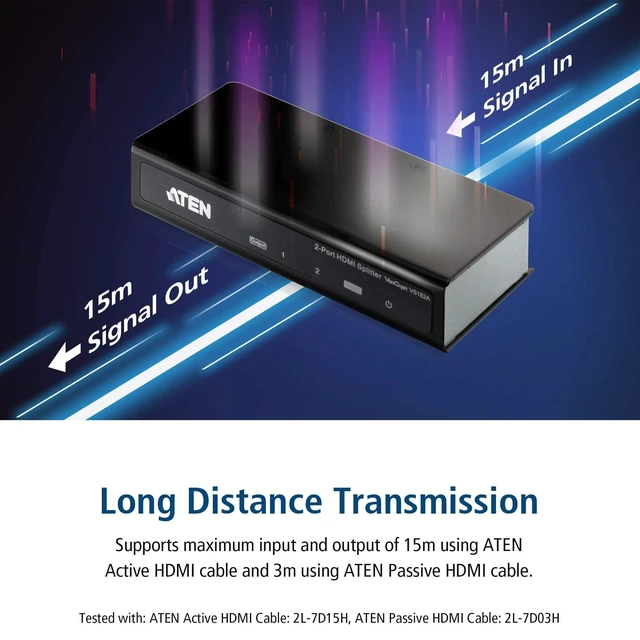 Alt view image 5 of 5 - ATEN VS182A HDMI Splitter 2 Out 2-Port 4K 1 in Connect PC Camera DVD Media Player in Up to 2 HDMI Displays Projector Monitor TV Out - Up to 4096 x 2160/3840 x 2160 60Hz - Metal